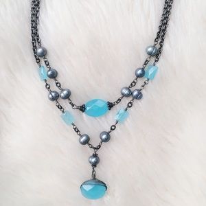Blue Chalcedony /Black pearl by Lori Lori